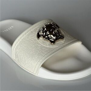 Versace Cream Slides with Embossed Logo